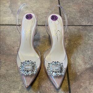 NEW Jessica Simpson JP-Forleigh Clear Heels with Crystal Accent